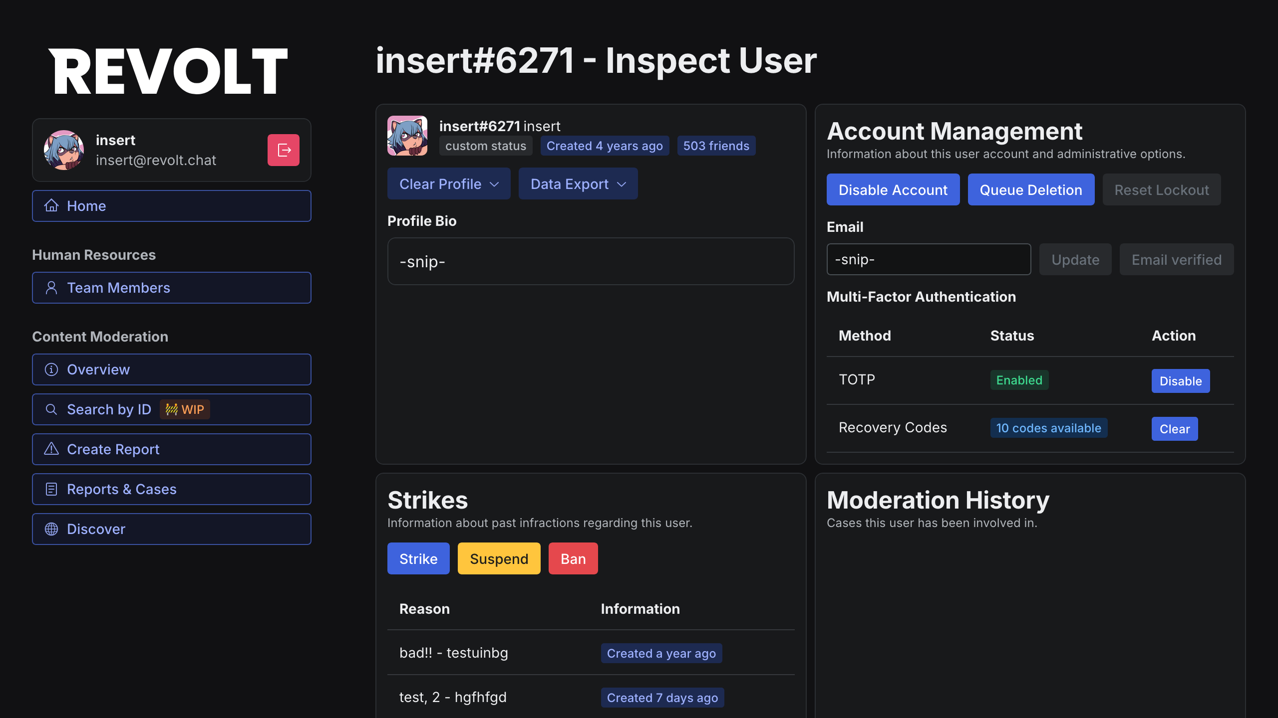 Inspect user page