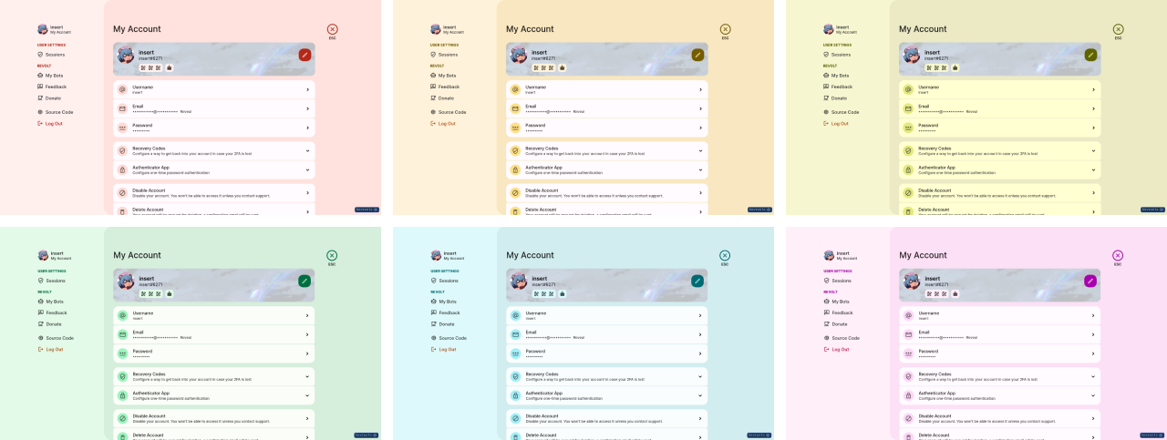 Screenshot of multiple colour themes in a grid.